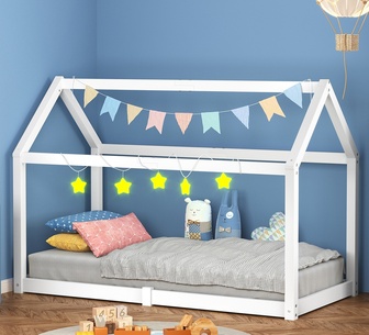 Mavee Single White Pine Wood House Kids Bed Frame