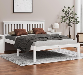 Maxence Queen White Pine Wood Bed Frame