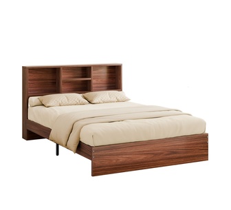 Maynard Double Walnut Bed Frame with Bookshelf Storage