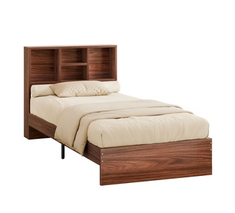Maynard Single Walnut Bed Frame with Bookshelf Storage