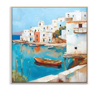 Mediterranean Harbour Framed Canvas 61x61cm Wall Art