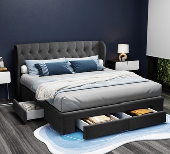Micay King Charcoal Bed Frame with 4 Drawers