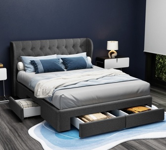 Micay Queen Charcoal Bed Frame with 4 Drawers