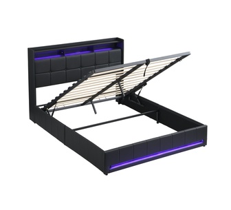 Milperra Double Black LED Gas Lift Bed