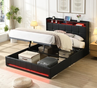 Milperra Queen Black LED Gas Lift Bed