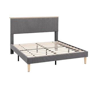 Moonra Queen Grey Lighting Headboard Curdoroy Bed Frame