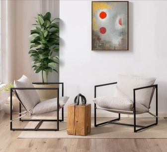 Set of 2 Muse Beige Accent Sling Armchair