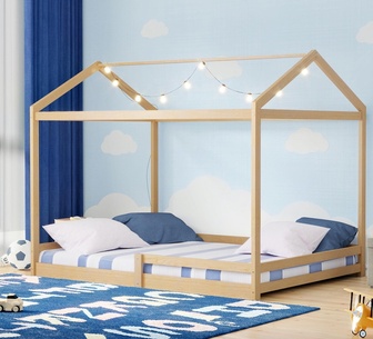 Myra Double Natural Pine Wood Kids House Bed Frame