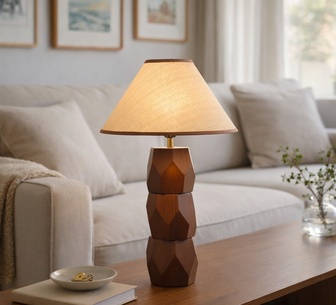 Naeva Brown Hand-Faceted Wooden Base Table Lamp