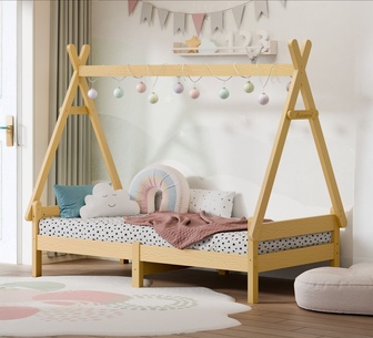 Nabi Single Oak Pine Wood House Kids Bed Frame