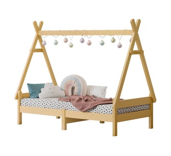 Nabi Single Oak Pine Wood House Kids Bed Frame