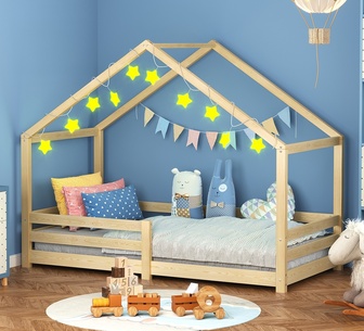 Narra Single Oak Pine Wood House Kids Bed Frame