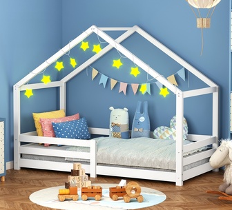 Narra Single White Pine Wood House Kids Bed Frame