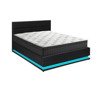 Nate King Black PU LED Gas Lift Bed Base & Mattress Set