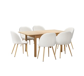Nelia Natural Extendable 6 Seater Dining Table w/ White Chai