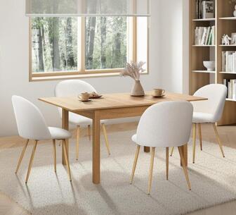 Nelia Natural Extendable 4 Seater Dining Table w/ White Chai