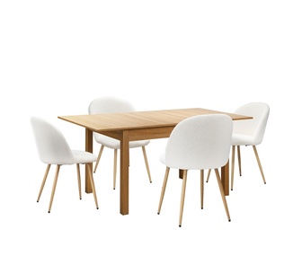 Nelia Natural Extendable 4 Seater Dining Table w/ White Chai