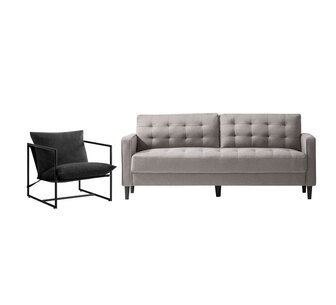 Neptune 3 Seater Grey Sofa & Muse Black Sling Accent Chair B