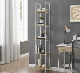 Neville 5 Tier Oak White Bookshelf