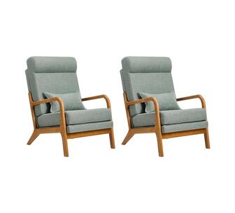 Set of 2 Oneva Green Linen Armchair with Lumbar Pillow