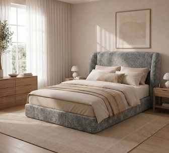 Nyx Double Grey Upholstered Compressed Bed Frame