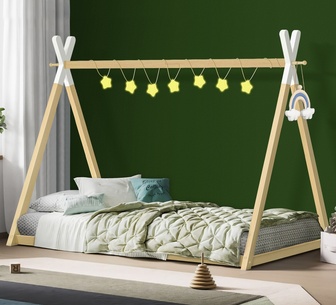 Nowee Single Teepee House Pine Wood Kids Bed Frame