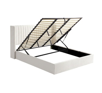 Nuvella King White Gas Lift Bed Frame with Charging Ports