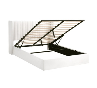 Nuvella Queen White Gas Lift Bed Frame with Charging Ports