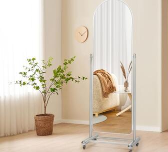 Yezi Arched Full Length Mirror 165cm with Wheels in Silver C