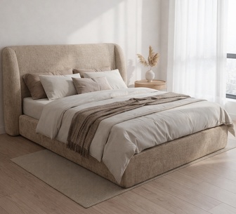 Nyx Double Beige Upholstered Compressed Bed Frame