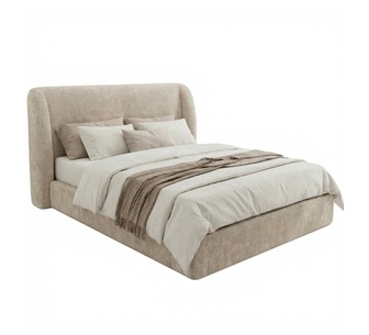 Nyx King Beige Upholstered Compressed Bed Frame