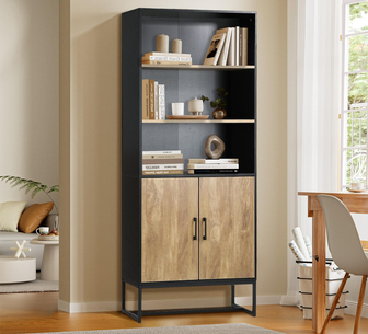 Oakes 5 Tier Bookcase with Cupboard Black/Natural
