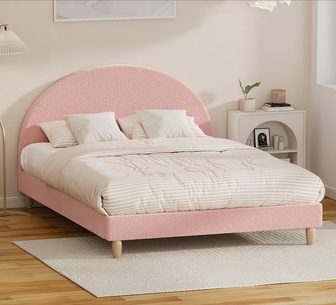 Odette Double Pink Boucle Arced Bed Frame