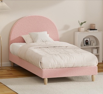 Odette King Single Pink Boucle Arced Bed Frame