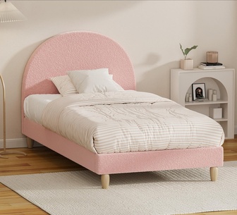 Odette Single Pink Boucle Arced Bed Frame