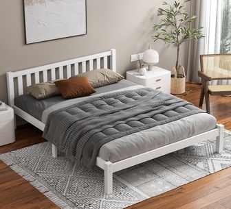 Ollivier Queen White Pine Wood Bed Frame