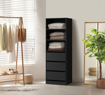 Ondrea 3 Drawers & Shelf Open Wardrobe Black Clothes Storage