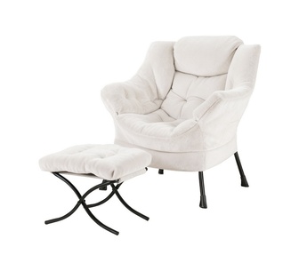 Opul Beige Velvet Accent Chair with Footrest
