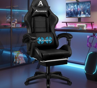 Horford Black PU Massage Gaming Chair with Footrest