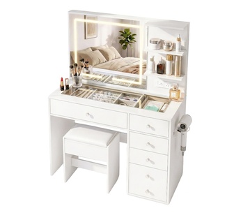Orson White LED Dressing Table Set with Stool