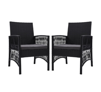 Gavi 2 Piece Black Wicker Outdoor Dining Chairs