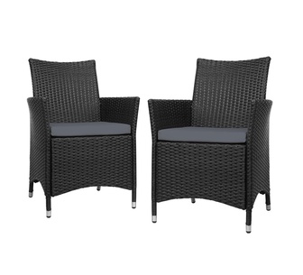 Everly 2 Piece Black Wicker Outdoor Dining Chairs