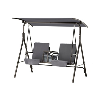 Steff 2 Seater Grey Canopy Outdoor Swing w/ Cup Holder