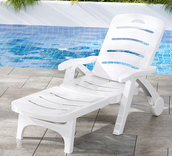 Simcha White Foldable Outdoor Sun Lounge w/ Wheels