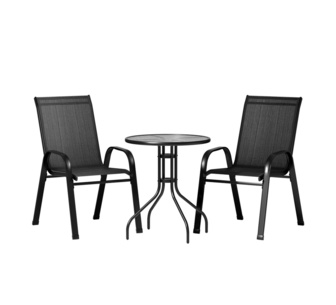 Alma 3 Piece Black Stackable Outdoor Bistro Set