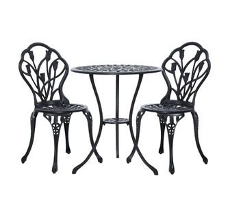 Efe 3 Piece Black Aluminium Outdoor Bistro Set