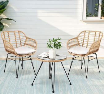 Surya 3 Piece Oak Rattan Outdoor Bistro Set
