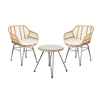 Surya 3 Piece Oak Rattan Outdoor Bistro Set