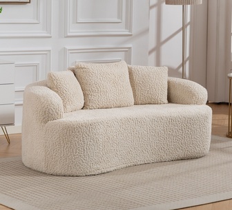 Jawo 2 Seater Beige Curved Compressed Sofa with Cushions