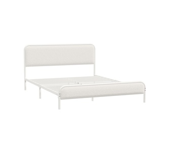 Philippe White Metal Bed Frame Double Tufted Bedhead